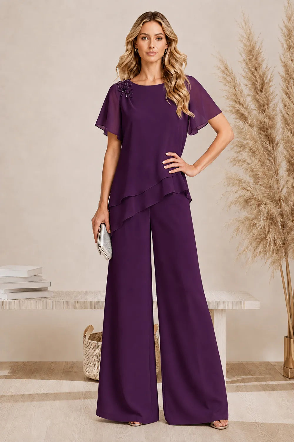 Graceful Layered Wide Leg Pant Suit