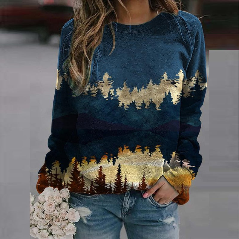 Ladies' sweater with landscape print – Alina