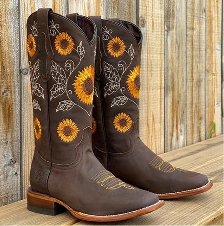 Boots For Women | Block Heel Floral Detail