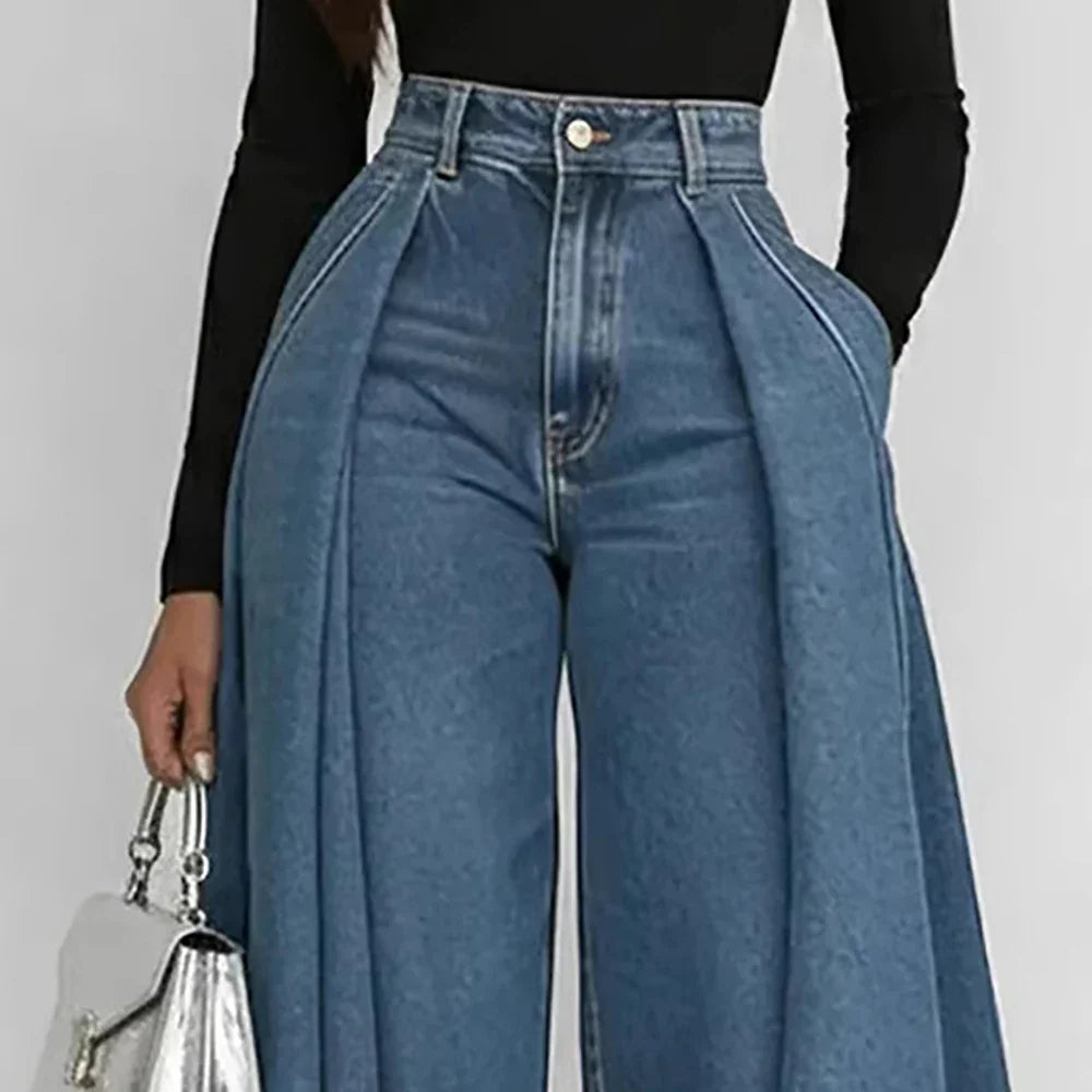 Margaret | High-Waisted Asymmetrical Wide-Leg Denim Pants