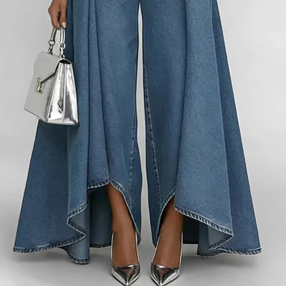 Margaret | High-Waisted Asymmetrical Wide-Leg Denim Pants