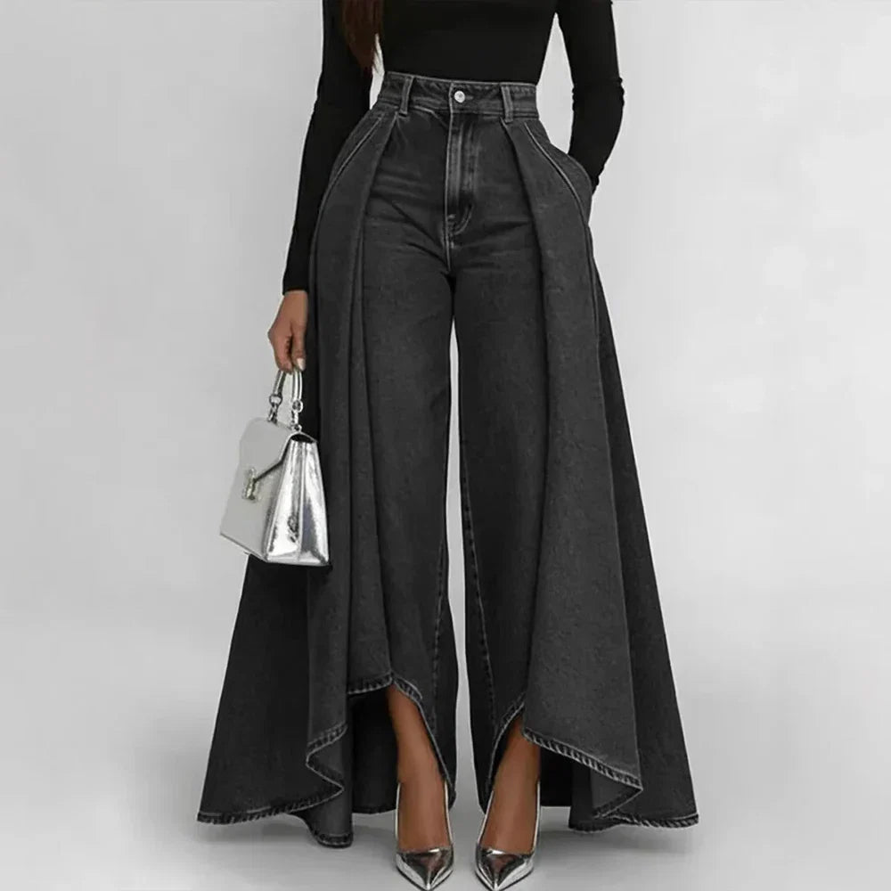 Margaret | High-Waisted Asymmetrical Wide-Leg Denim Pants