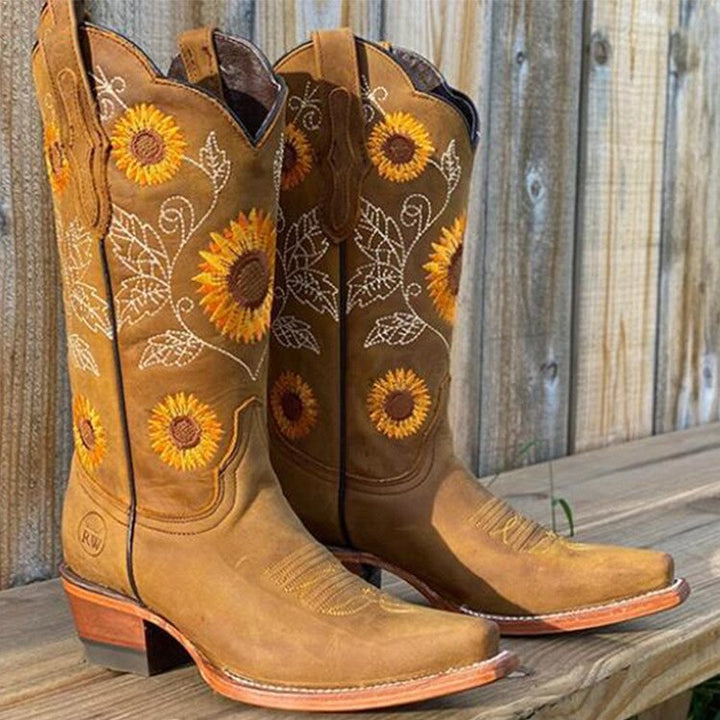 Boots For Women | Block Heel Floral Detail