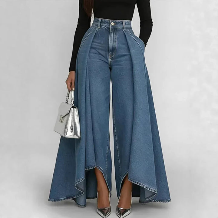 Margaret | High-Waisted Asymmetrical Wide-Leg Denim Pants