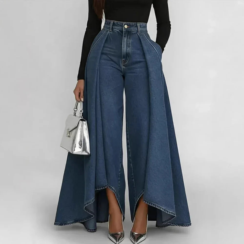 Margaret | High-Waisted Asymmetrical Wide-Leg Denim Pants