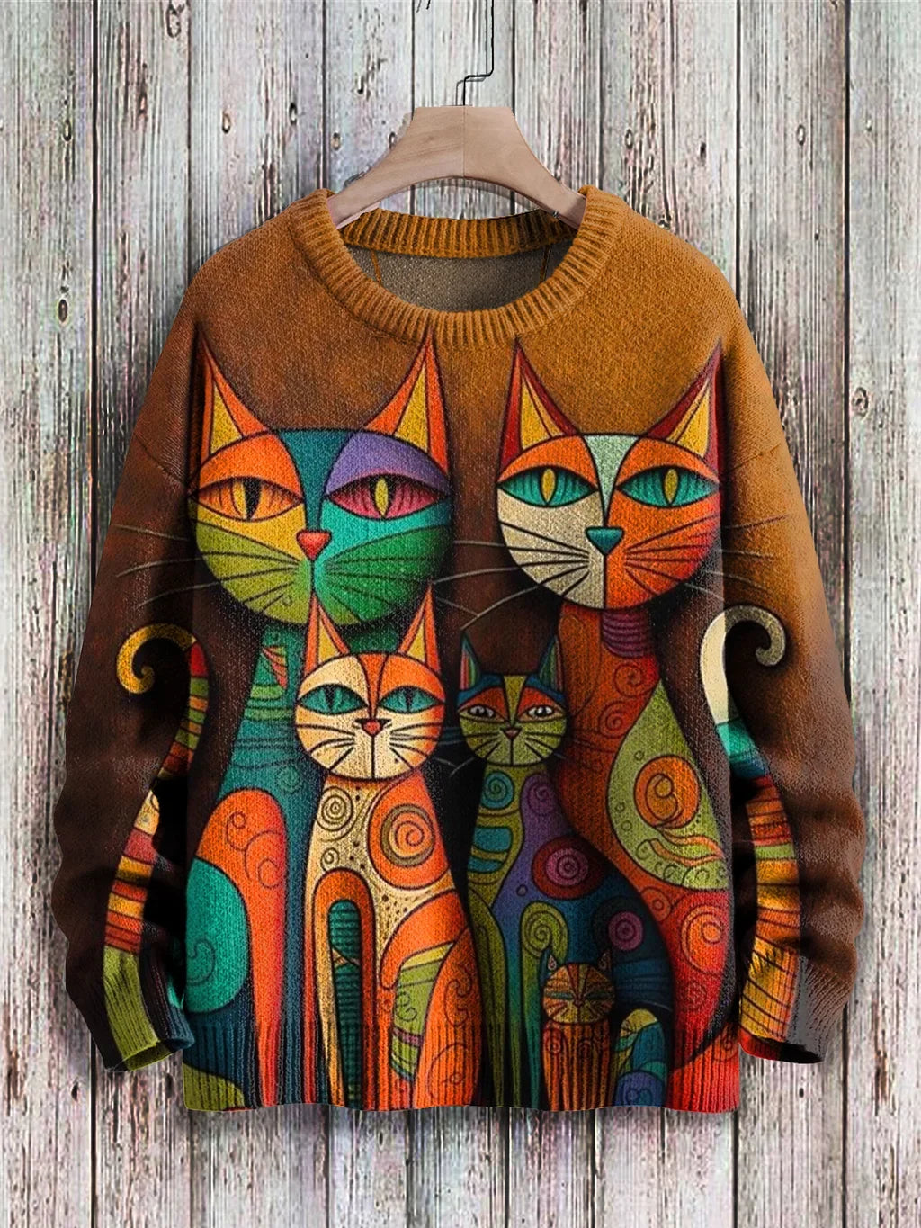 Cheerful Cat Print Sweater for Women - Cleo