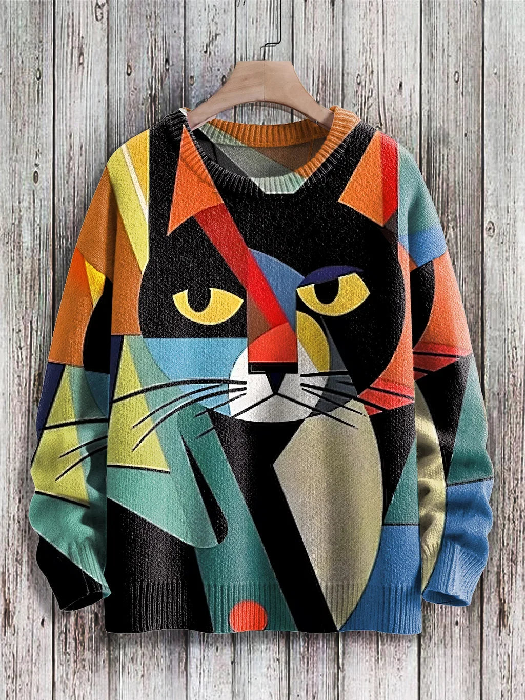 Cheerful Cat Print Sweater for Women - Cleo