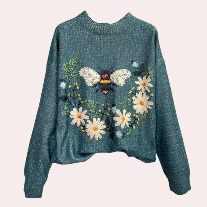 Cheerful Women's Sweater with Floral Print - Fleur