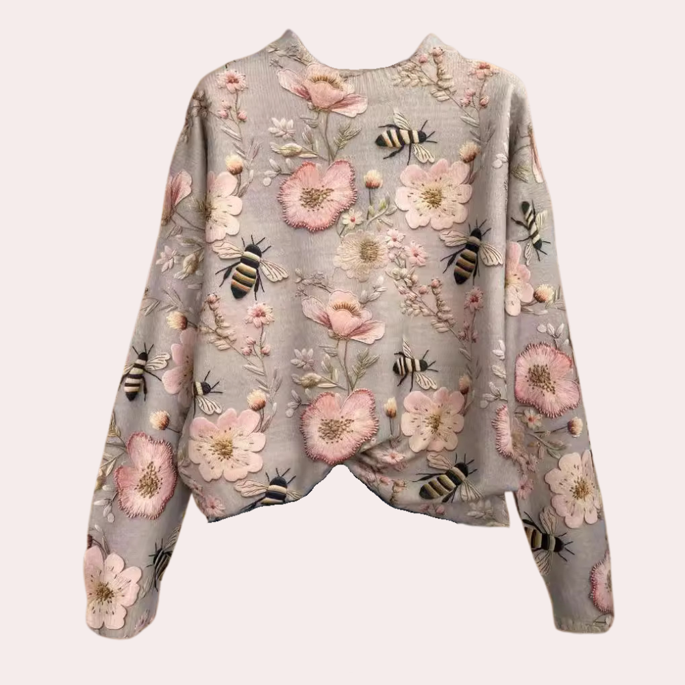 Cheerful Women's Sweater with Floral Print - Fleur