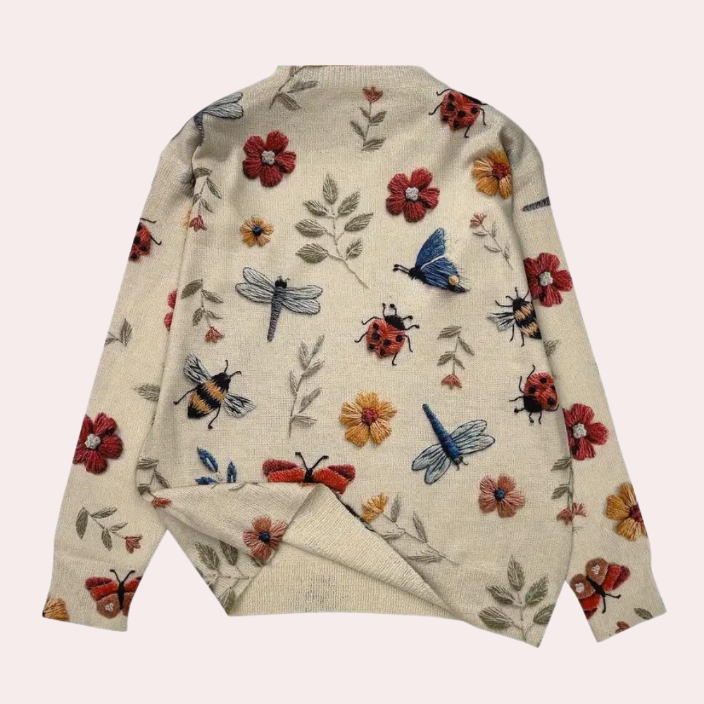 Cheerful Women's Sweater with Floral Print - Fleur