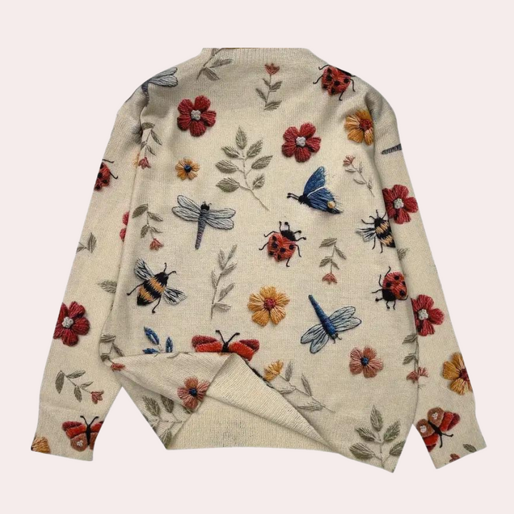 Cheerful Women's Sweater with Floral Print - Fleur