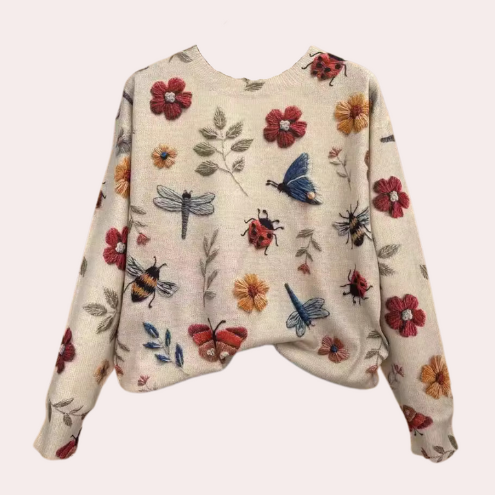 Cheerful Women's Sweater with Floral Print - Fleur