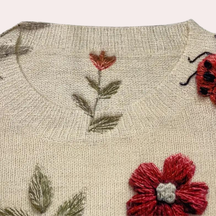 Cheerful Women's Sweater with Floral Print - Fleur