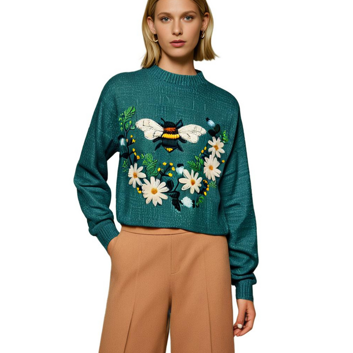 Cheerful Women's Sweater with Floral Print - Fleur