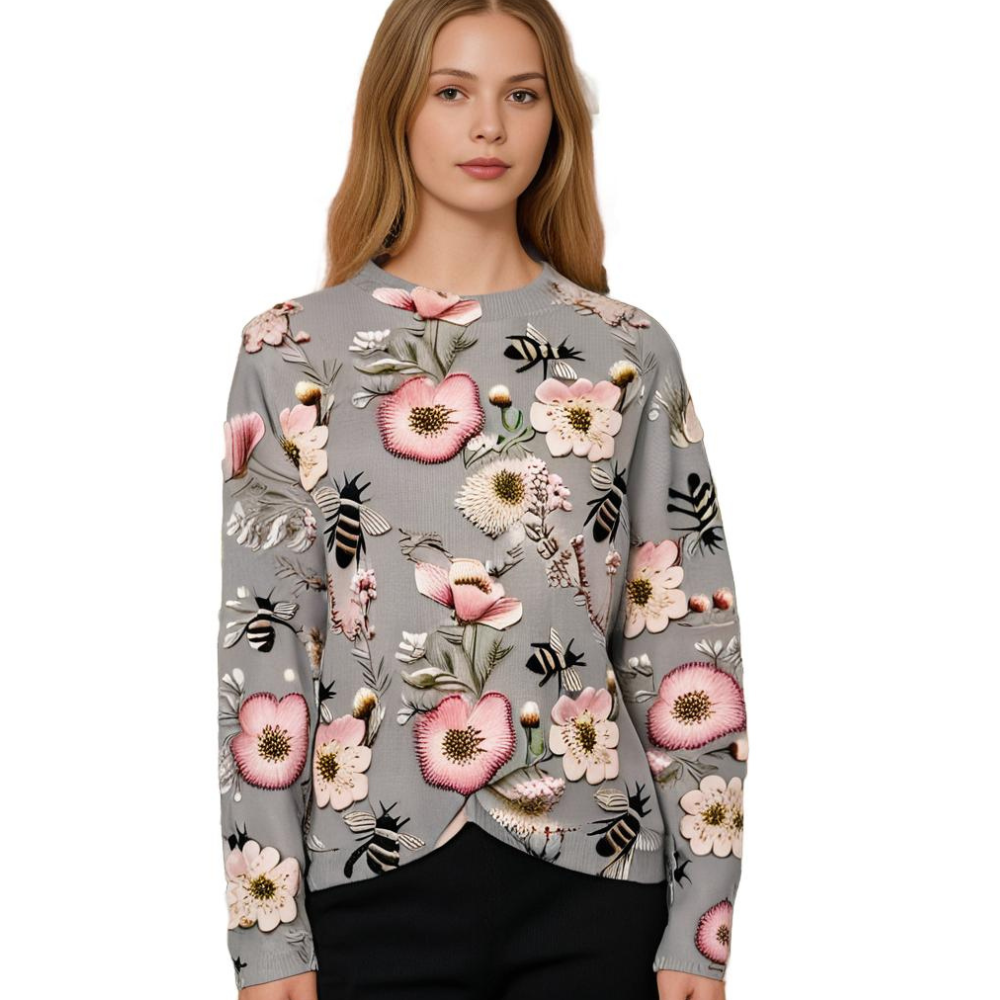 Cheerful Women's Sweater with Floral Print - Fleur