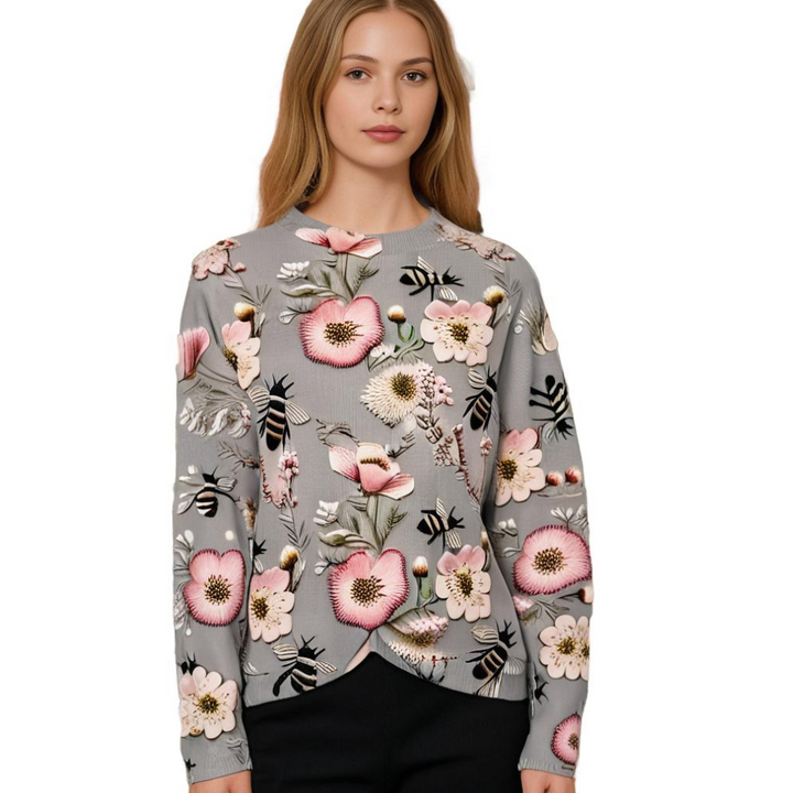 Cheerful Women's Sweater with Floral Print - Fleur