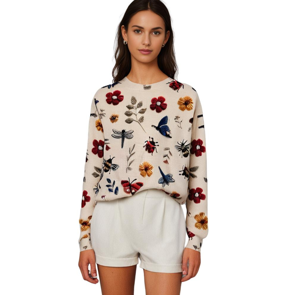 Cheerful Women's Sweater with Floral Print - Fleur