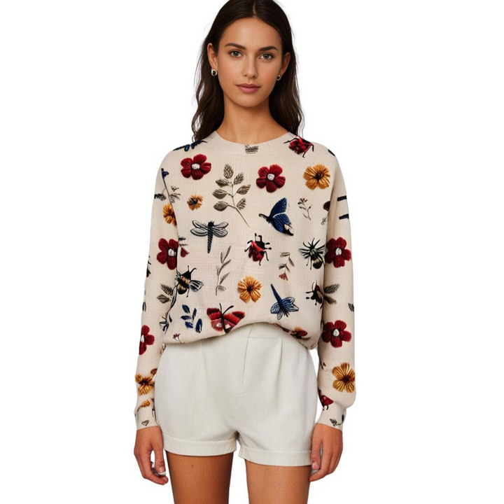Cheerful Women's Sweater with Floral Print - Fleur