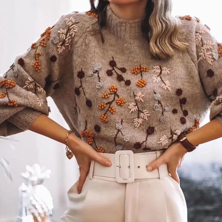 Knitted Ladies' Sweater with Autumn Pattern- NoÃƒÂ«lle