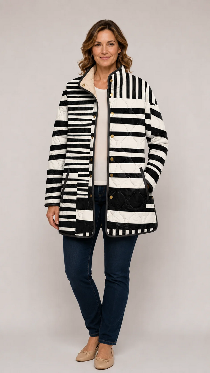 Miren | Black And White Abstract Quilted Jacket