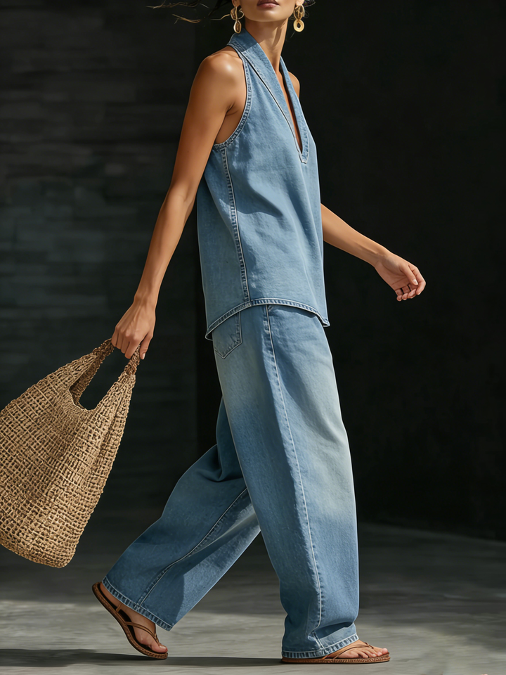 Mary | Comfortable Minimalist Denim Two-Piece Set
