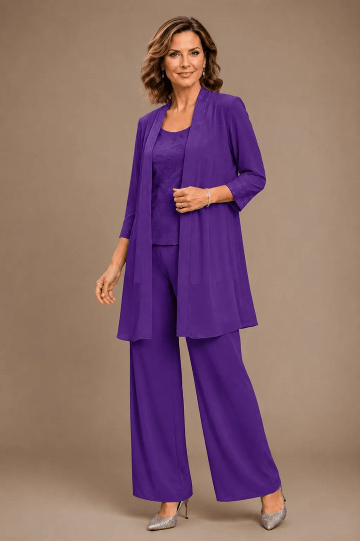 Evelyn Embroidered Three-Piece Pant Set