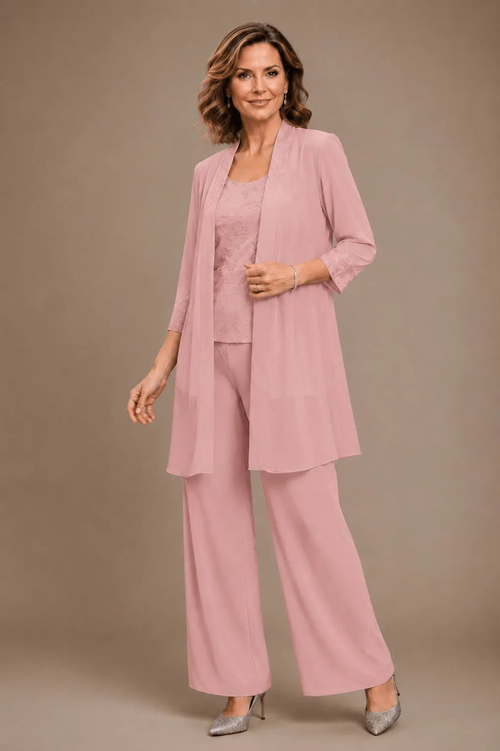Evelyn Embroidered Three-Piece Pant Set