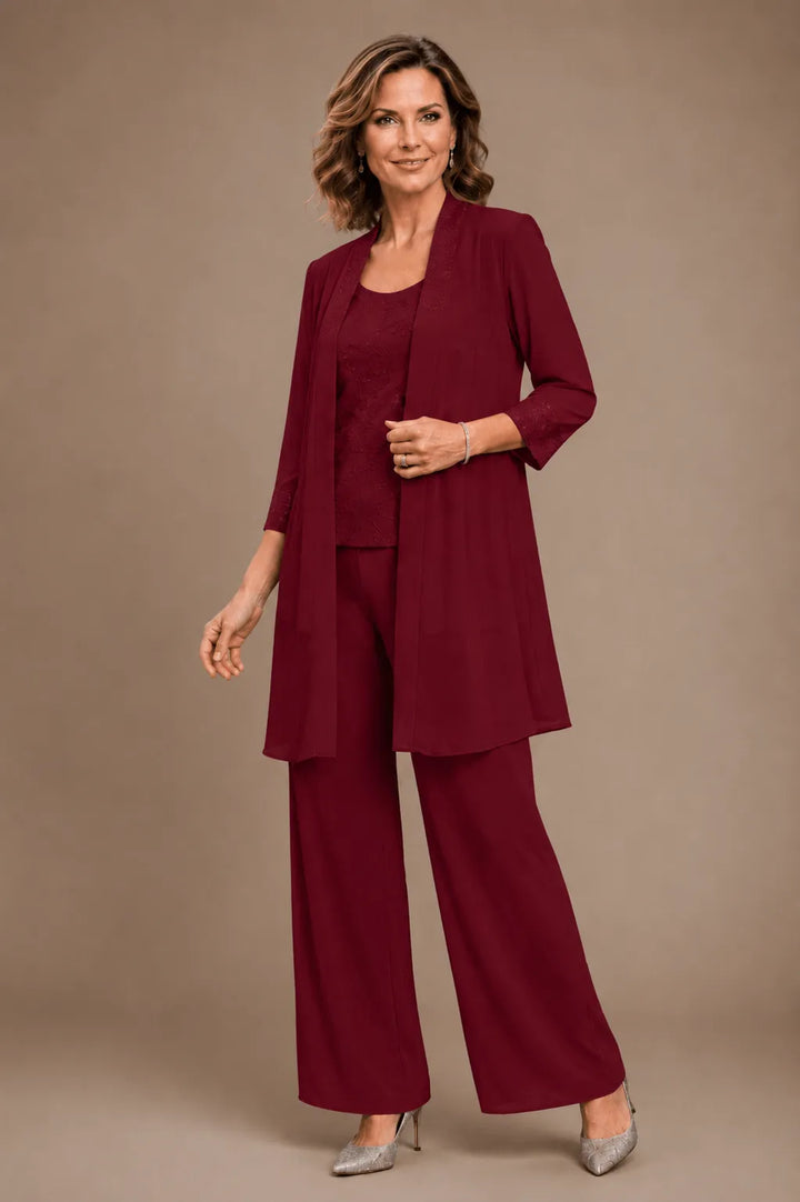 Evelyn Embroidered Three-Piece Pant Set