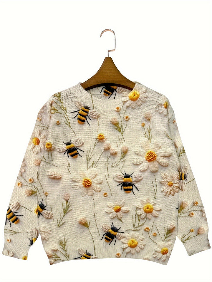 Trendy Ladies Sweater with Bee Pattern - Sophie