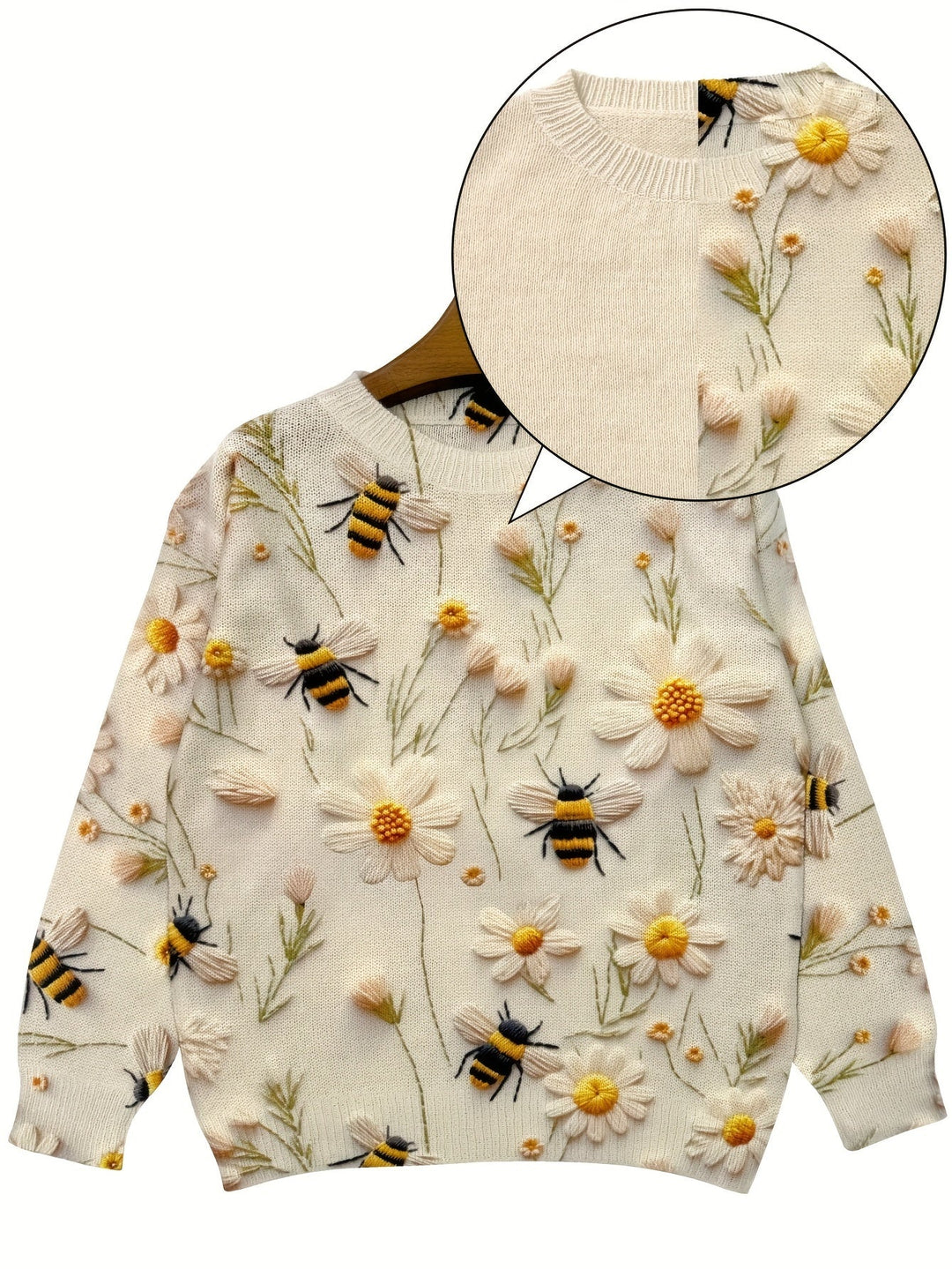 Trendy Ladies Sweater with Bee Pattern - Sophie