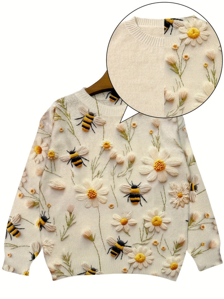 Trendy Ladies Sweater with Bee Pattern - Sophie