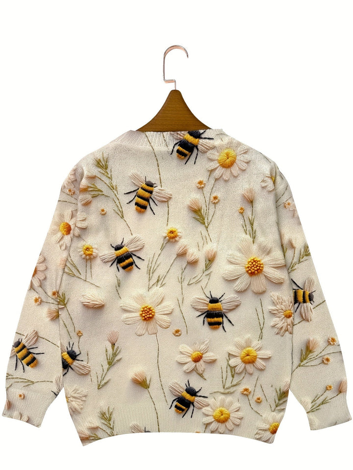 Trendy Ladies Sweater with Bee Pattern - Sophie