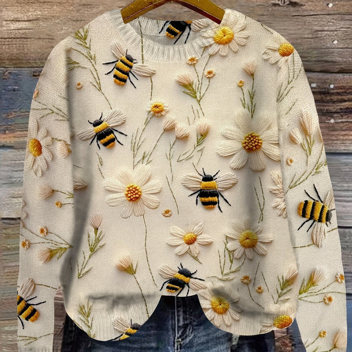 Trendy Ladies Sweater with Bee Pattern - Sophie