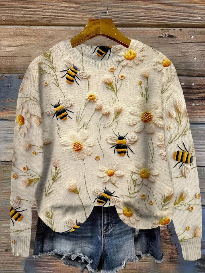 Trendy Ladies Sweater with Bee Pattern - Sophie